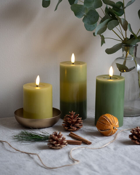 LED Pillar Candle Green Harmony 15cm