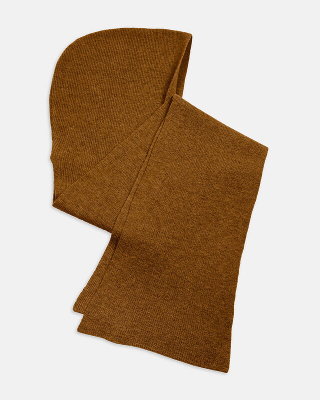 Hooded scarf merino wool brown