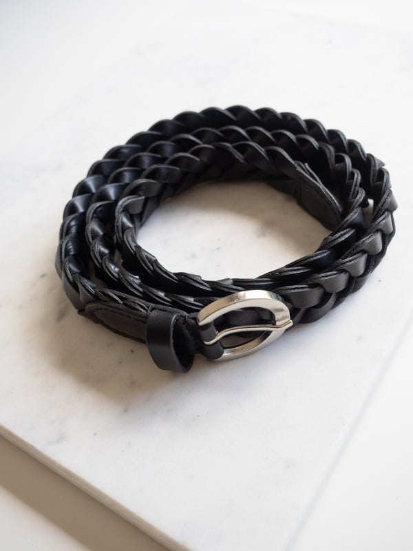 Braided Black Leather Belt